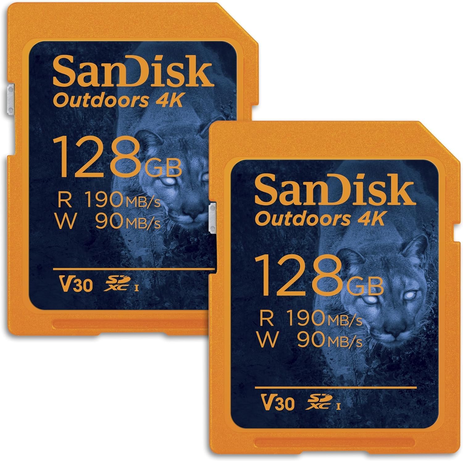 SanDisk 128GB 2-Pack Outdoors 4K SDXC UHS-I Memory Card (2x128GB) – Up to 180MB/s, C10, U3, V30, Trail Camera SD Card – SDSDXWA-128G-GN6V2