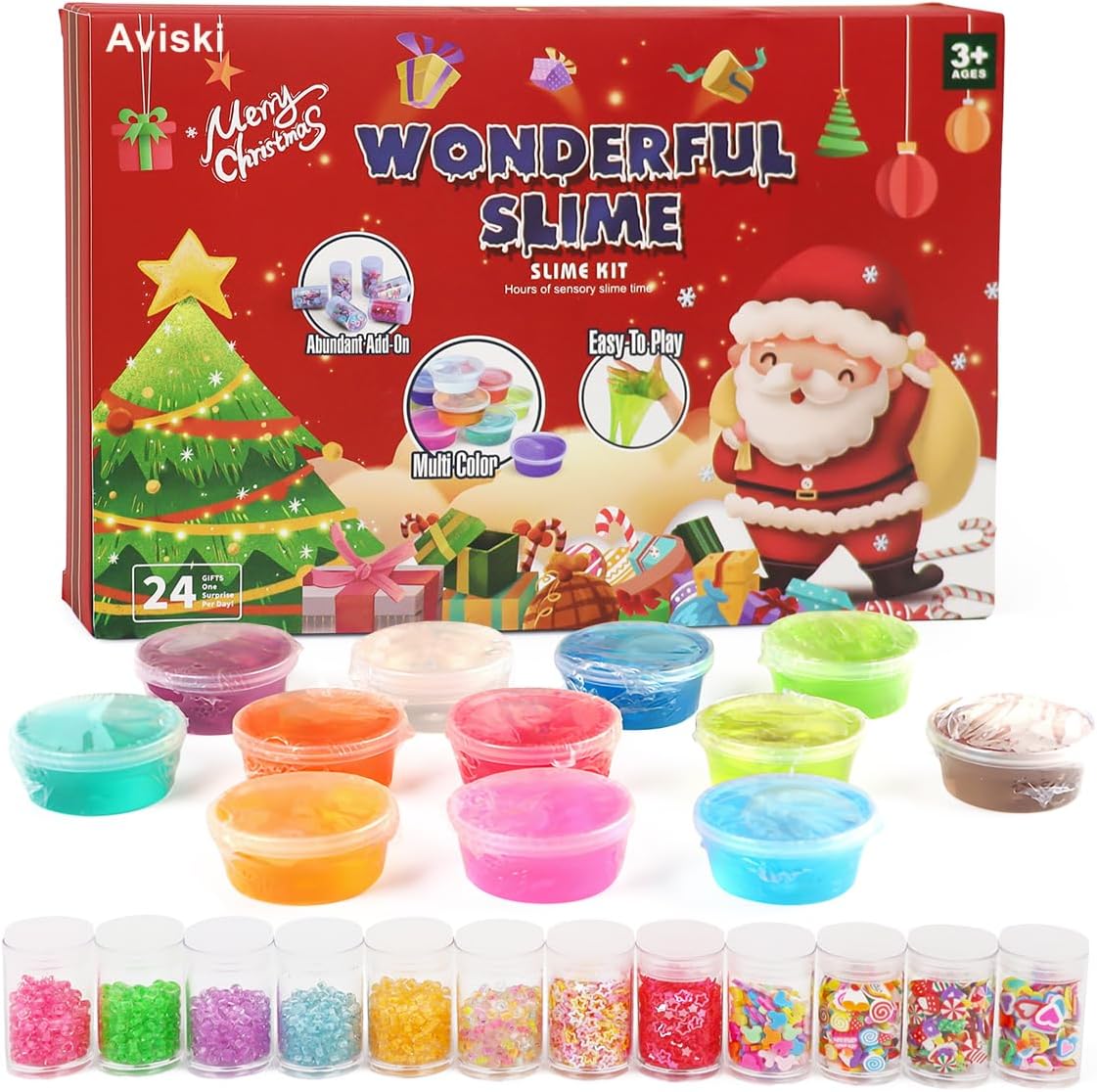 Christmas Fidget Advent Calendar 2024, Crystal Slime Holiday Surprise Gift Set, 24 Days Christmas Countdown Calendar Xmas Toys Gifts Boys Girls Toddler Party Favors Christmas Stocking Stuffers