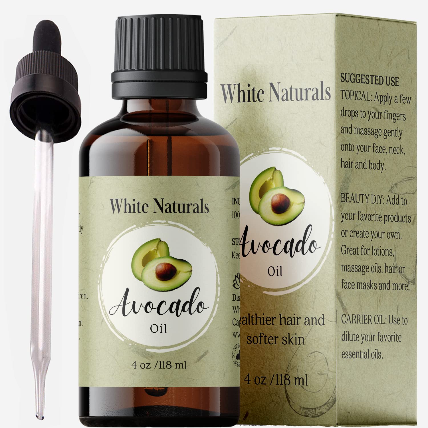 Organic Avocado Oil Unrefined Virgin, 100% Pure & Natural, Cold Pressed, Moisturizing for Skin Care, Massage, Hair Growth, and to Dilute Essential Oils, Carrier Oil For Aromatherapy 4oz