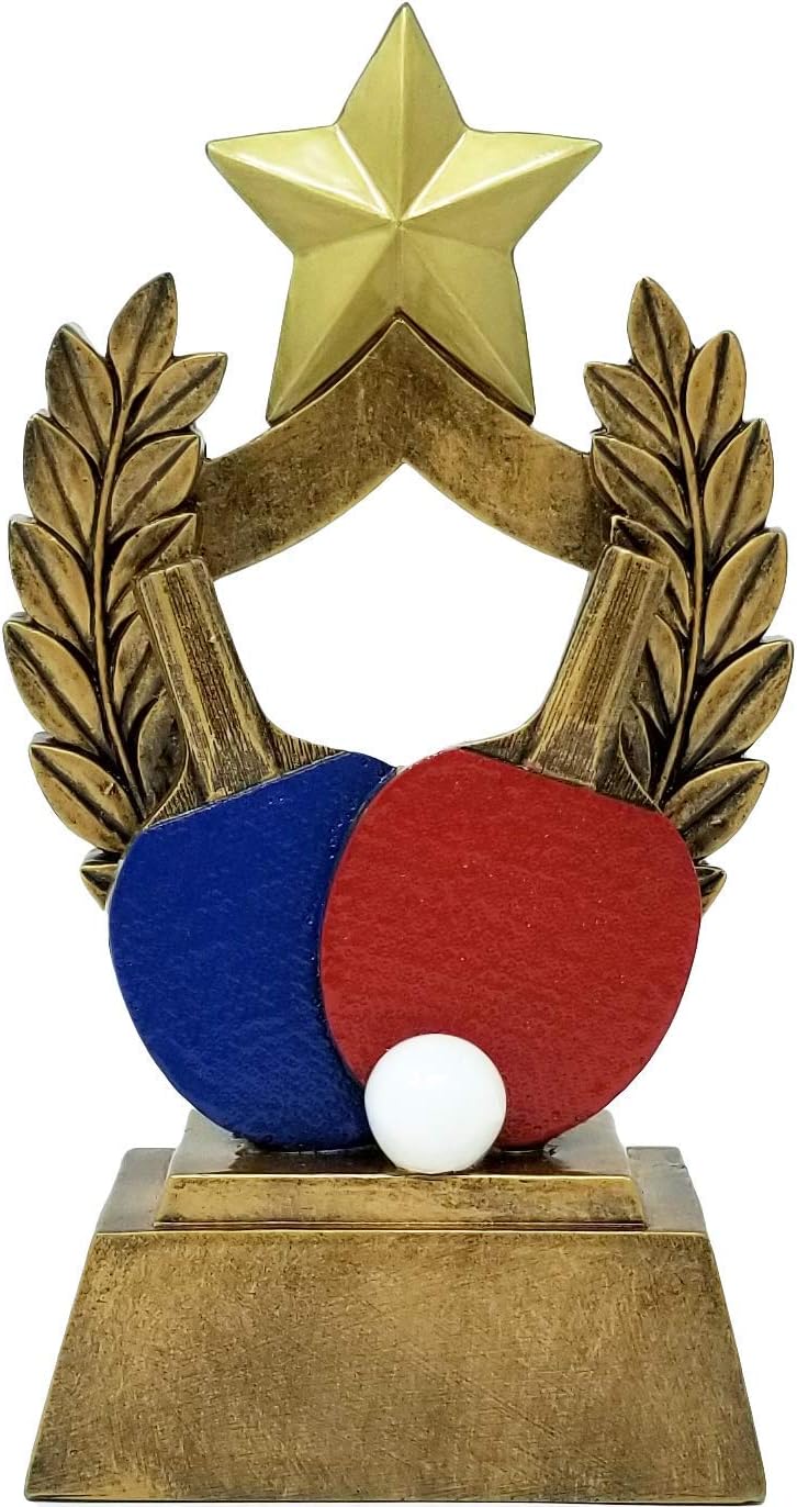 Decade Awards Ping Pong Trophy – 6 Inch Tall | Table Tennis Mastery Award with Classic Red & Blue Paddles| Celebrate Paddle Ball Dominance – Engraved Plate on Request