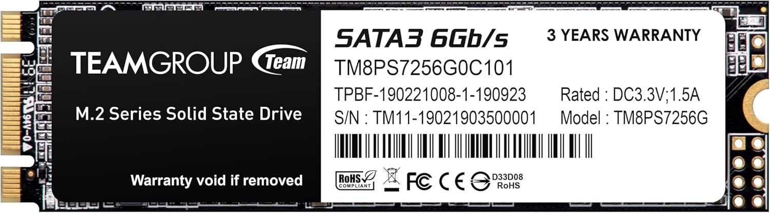 TEAMGROUP MS30 256GB with SLC Cache 3D NAND TLC M.2 2280 SATA III 6Gb/s Internal Solid State Drive SSD (Read/Write Speed up to 500/400 MB/s) Compatible with Laptop & PC Desktop TM8PS7256G0C101