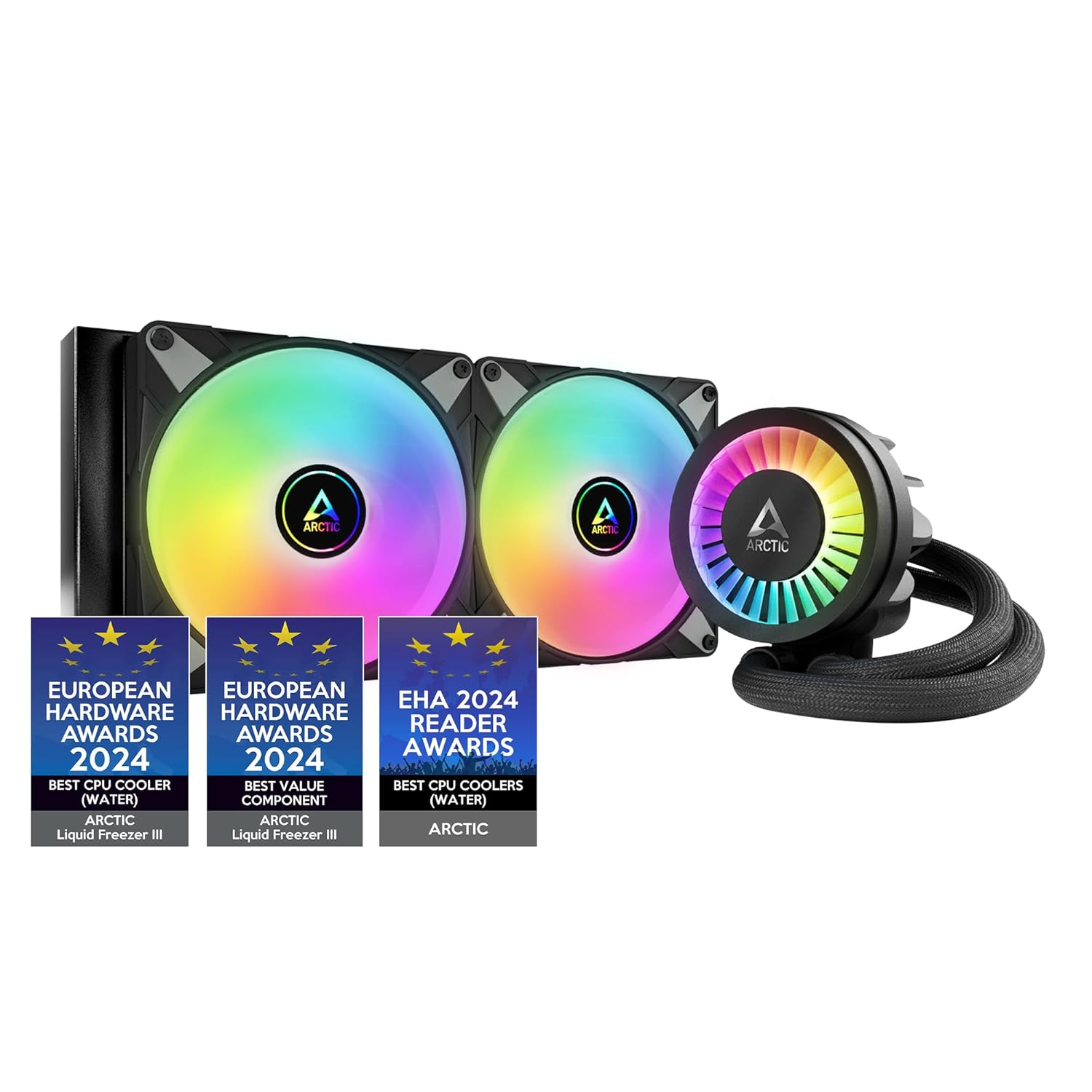 ARCTIC Liquid Freezer III 280 A-RGB – CPU AIO Water Cooler, Water Cooling PC, Intel & AMD, Efficient PWM-Controlled Pump, Fan: 200–1900 RPM, LGA1851 and LGA1700 Contact Frame – Black