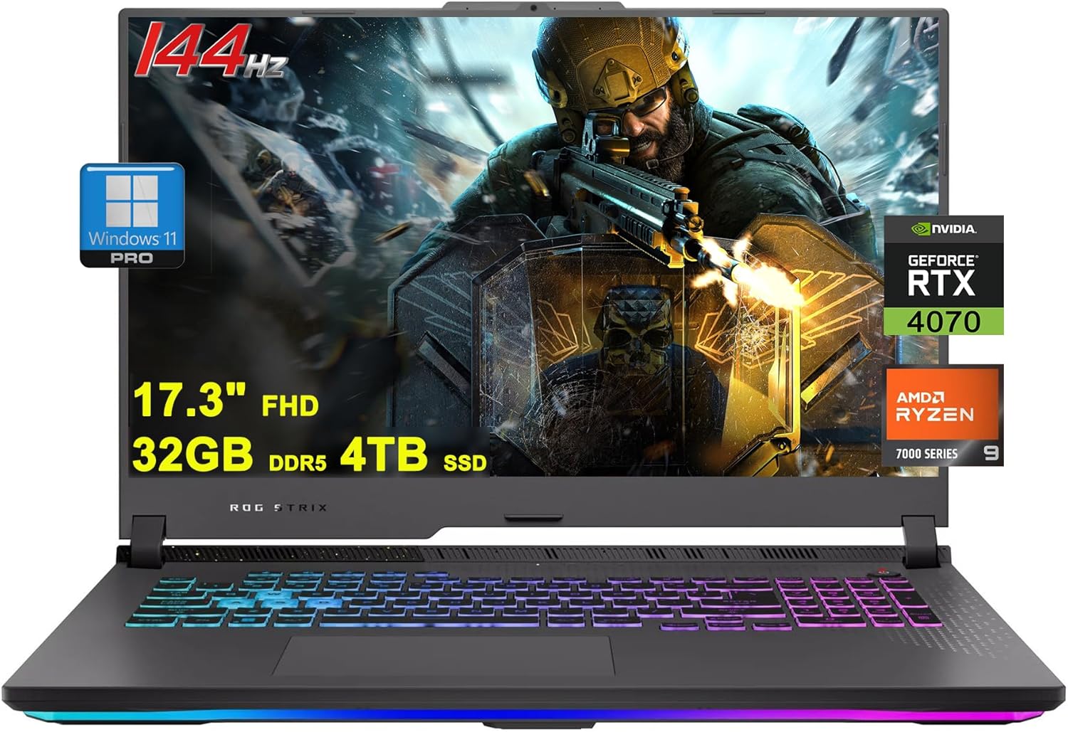 ASUS ROG Strix G17 Gaming Laptop | 17.3″ FHD 144Hz (G-Sync) | AMD 12-core Ryzen 9 7845HX (>i9-12900H) | 32GB DDR5 4TB SSD | GeForce RTX 4070 | USB-C RGB Backlit Fast Charging Win11Pro w/DLCA Accessory