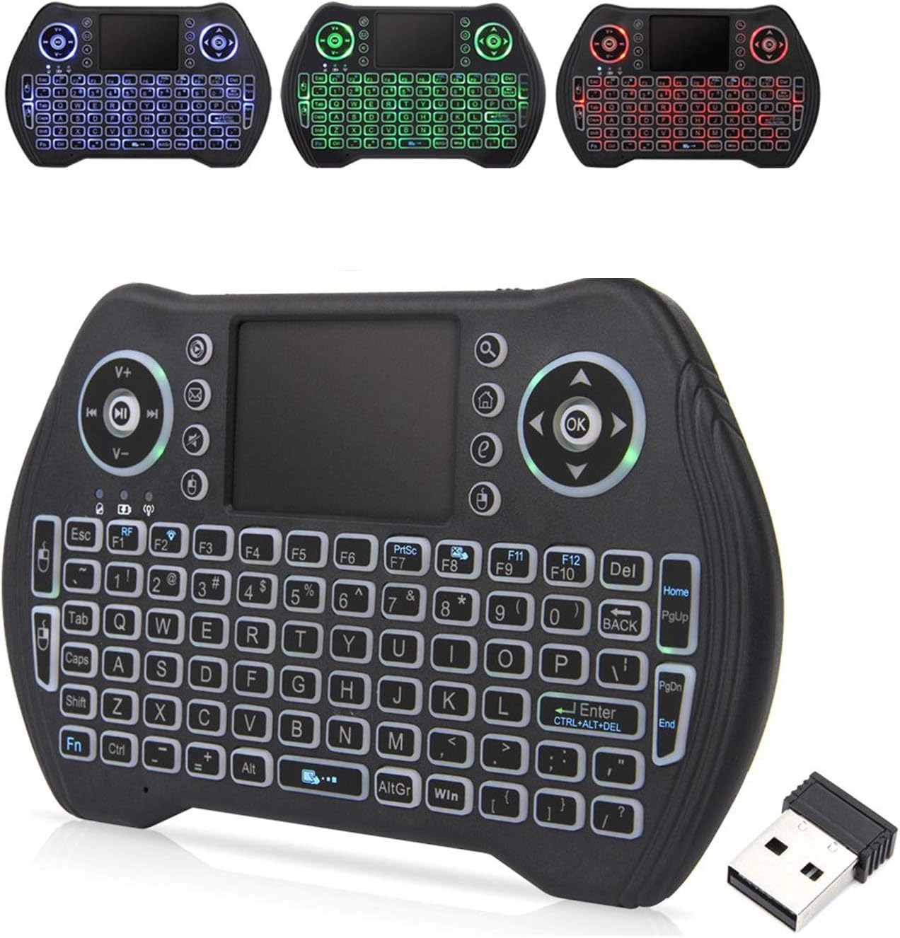 EASYTONE Backlit Mini Wireless Keyboard with Touchpad Mouse Combo Remote Control with Rechargeable Li-ion Battery and Multimedia Keys for Android TV Box HTPC PS3 Smart TV PC X-Box Linux Windows MacOS