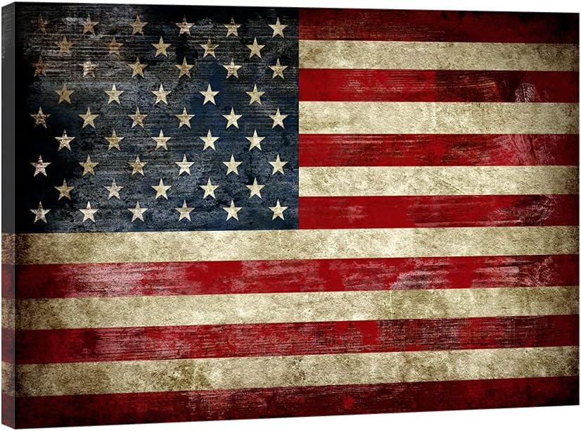 Pyradecor Extra Large Old Vintage American Flag Canvas Prints Wall Art Pictures Paintings for Living Room Office Home Decorations Modern Abstract Landscape Artwork 32″ x 48″