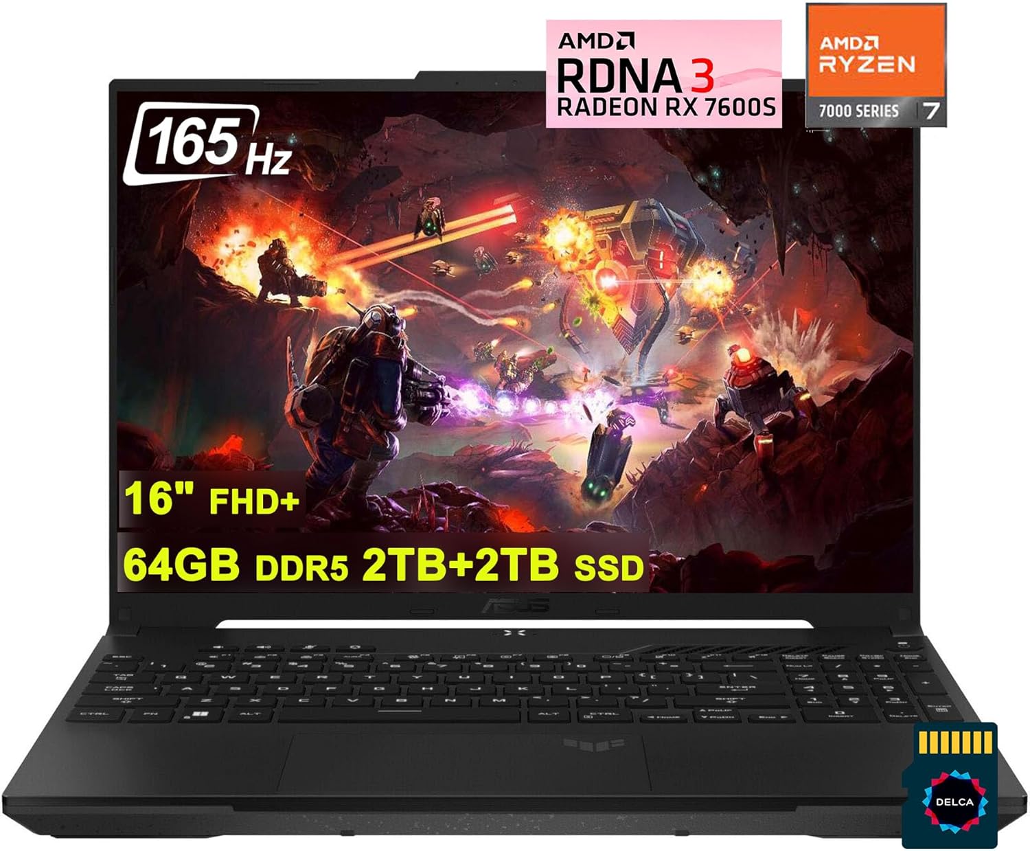 ASUS TUF Gaming A16 Laptop | 16″ FHD+ 165Hz 7ms | AMD 8-core Ryzen 7 7735HS| 64GB DDR5 2TB+2TB SSD | Radeon RX7600S 8GB Graphic (>RTX 4060) | Backlit USB-C USB4 Fast Charging Win11 +HDMI Cable