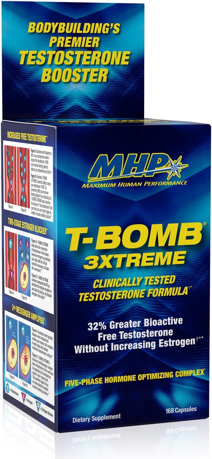 MHP T-Bomb 3xtreme Clinically Tested, Testosterone Booster for Men, Increase Libido, 168 Count