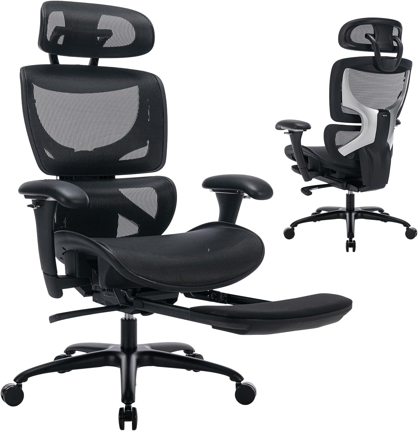 Ergonomic Mesh Office Chair with Footrest, Executive High Back Computer Desk Chair with Wide Headrest and Adjustable 3D Arms, Backrest, Tilt Lock and Lumbar Support-Black