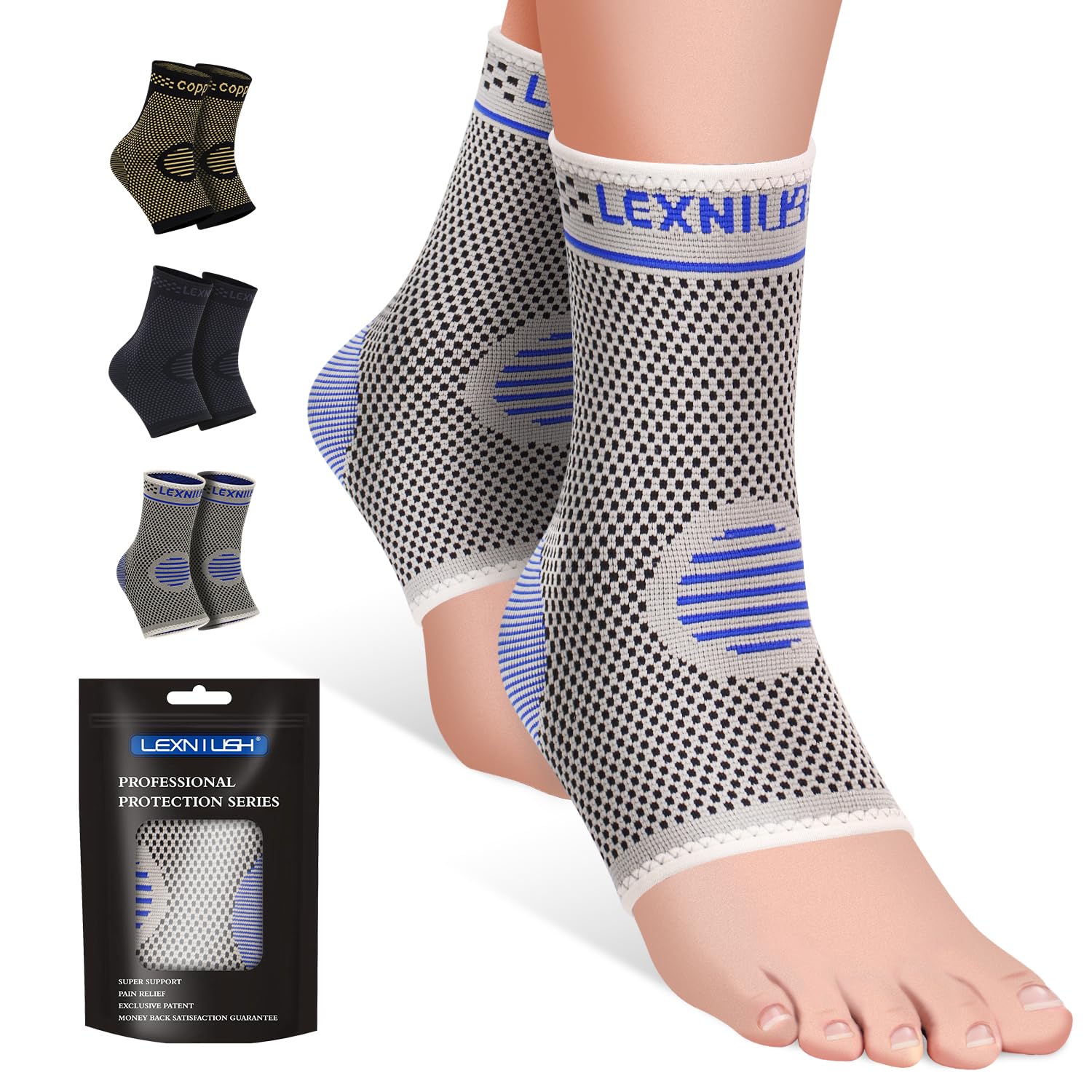 Lexniush Ankle Brace Socks for Sprained Ankle Compression Sleeve (Pair), Plantar Fasciitis Relief Achilles Tendonitis Brace, Best Ankle Support for Women Men, Arthritis Foot Braces for Pain,Sports Running,Stabilizing Ankle Wrap