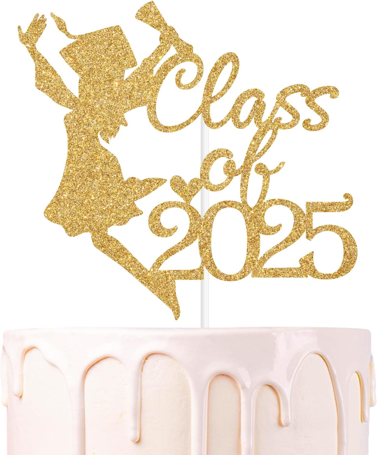 Gold Glitter Class of 2025 Cake Topper, Congrats Grad 2025/You Did It/So Proud of You, 2025 Graduation Party Decorations Supplies