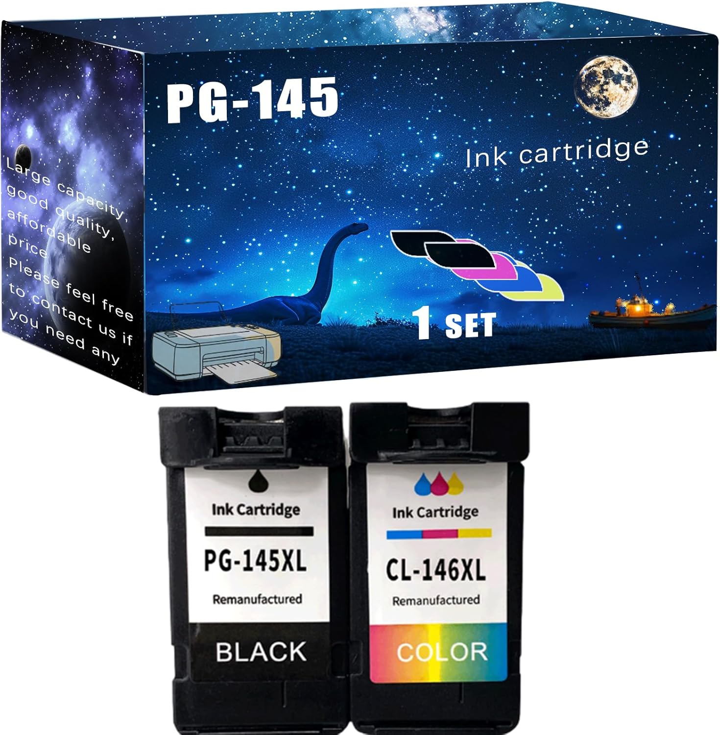 PG-145 CL-146 Ink Cartridge Compatible for Canon PIXMA IP2820 MX491 MG2410 2510 2910 3010 PIXMA TS201 301 3110 TR4510 Printers,with Chip Large Printing Demands (1 Set)