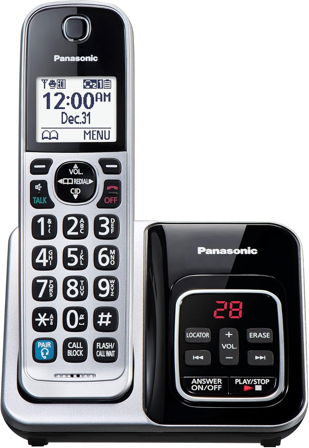 Panasonic Expandable Cordless Phone System, Bluetooth Pairing for Wireless Headphones and Hearing Aids, Smart Call Block, Bilingual Talking Caller ID, 1 Handset – KX-TGD890S (Silver)