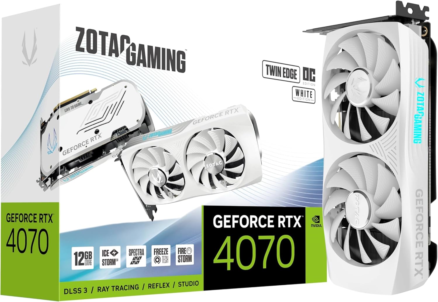 ZOTAC Gaming GeForce RTX 4070 Twin Edge OC White GDDR6 DLSS 3 12GB GDDR6 192-bit 20 Gbps PCIE 4.0 Compact SFF Gaming Graphics Card, IceStorm 2.0 Advanced Cooling, Spectra RGB Lighting, ZT-D40740Q-10M