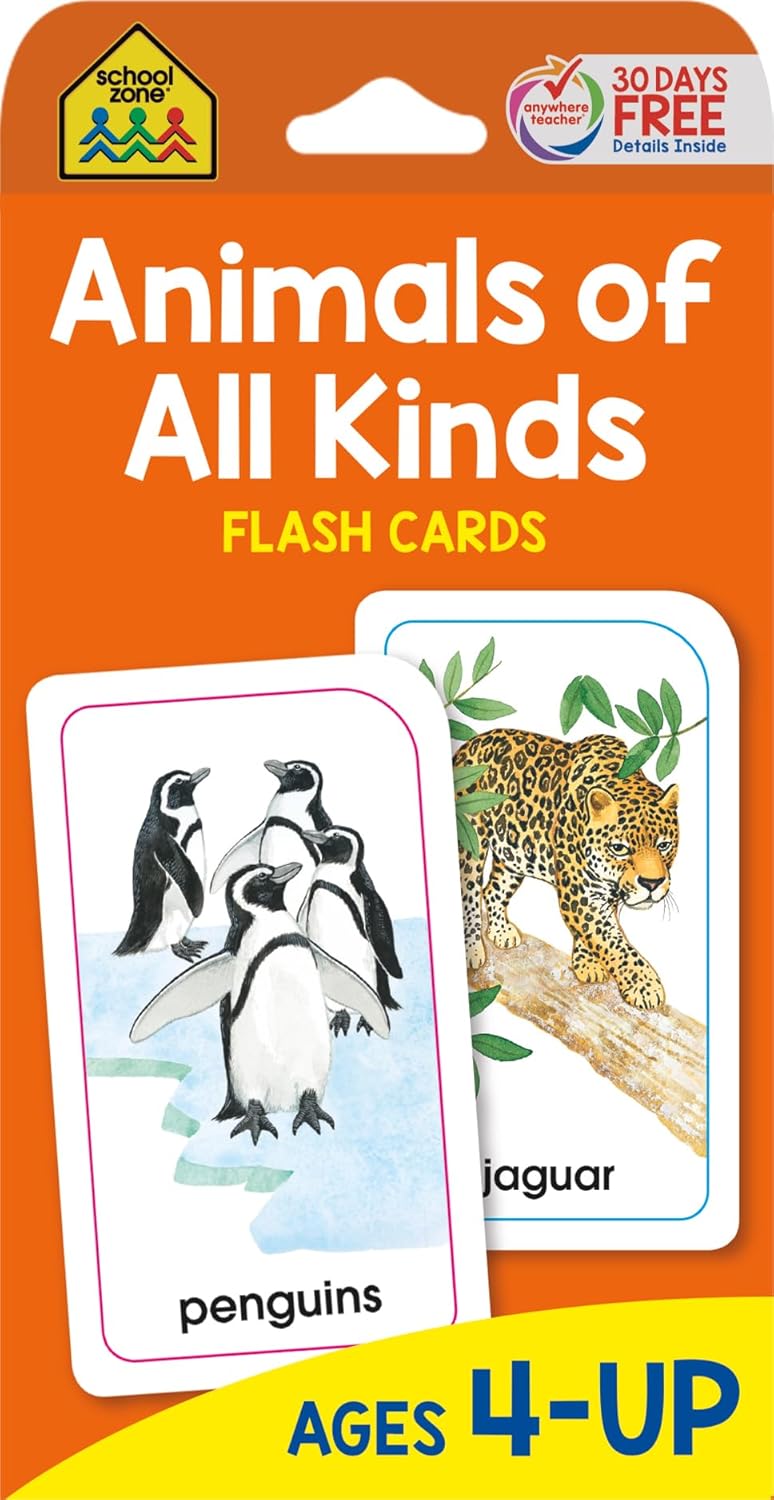 School Zone – Animals of All Kinds Flash Cards – Ages 4 and Up, Preschool, Kindergarten, Animal Names & Classes, Animal Facts and Information, Word-Picture Recognition, and More