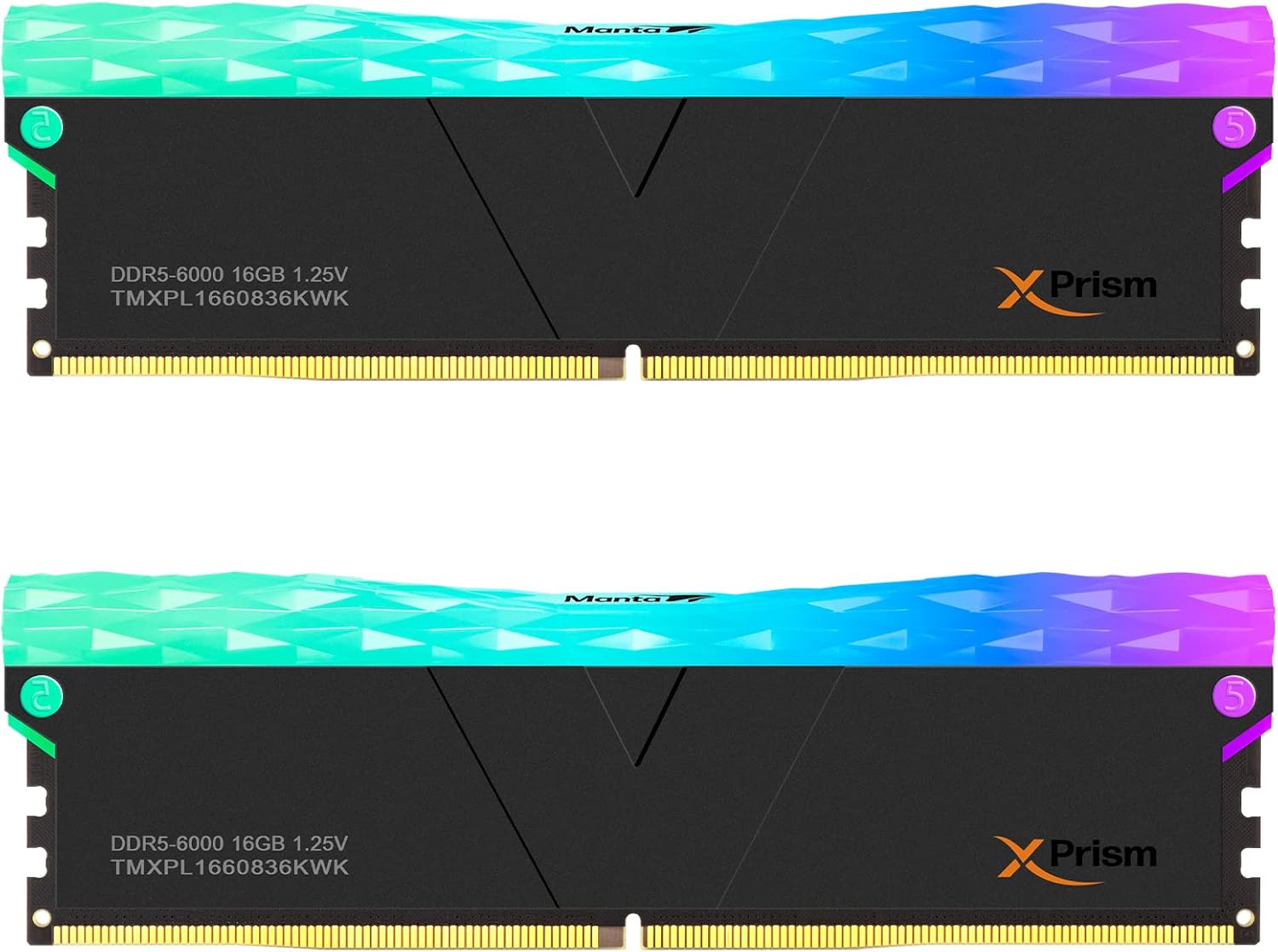 V-Color DDR5 Manta XPrism 32GB(16GBx2) 6000MHz 2Gx8 CL36 1.25V SK Hynix IC RGB Gaming Desktop Upgrade RAM Memory Module – Black (TMXPL1660836KWK)