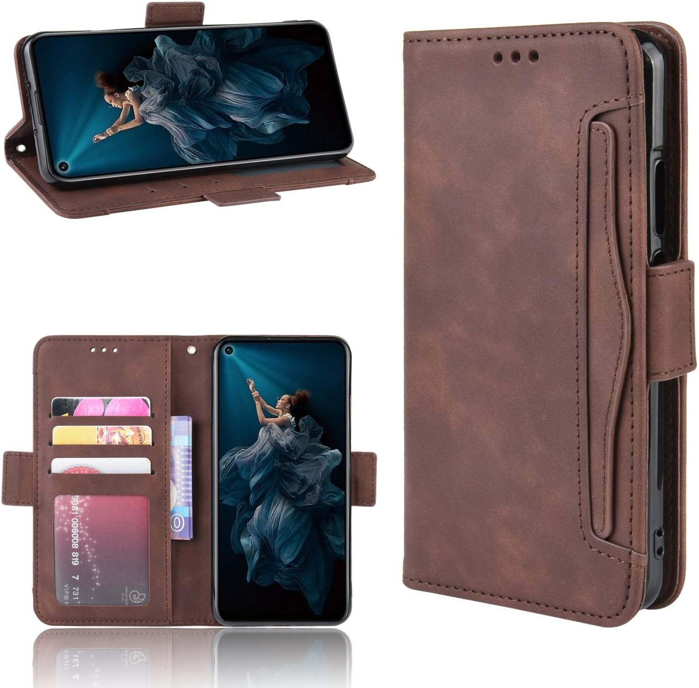 Case for Huawei Honor 20 Case Cover,Case for Huawei Nova 5T YAL-L61A YAL-L61D YAL-L71A / Honor 20 YAL-AL00 YAL-TL00 YAL-L21 / Honor 20S YAL-AL50 YAL-TL50 Case Flip Pu Leather Cover Brown