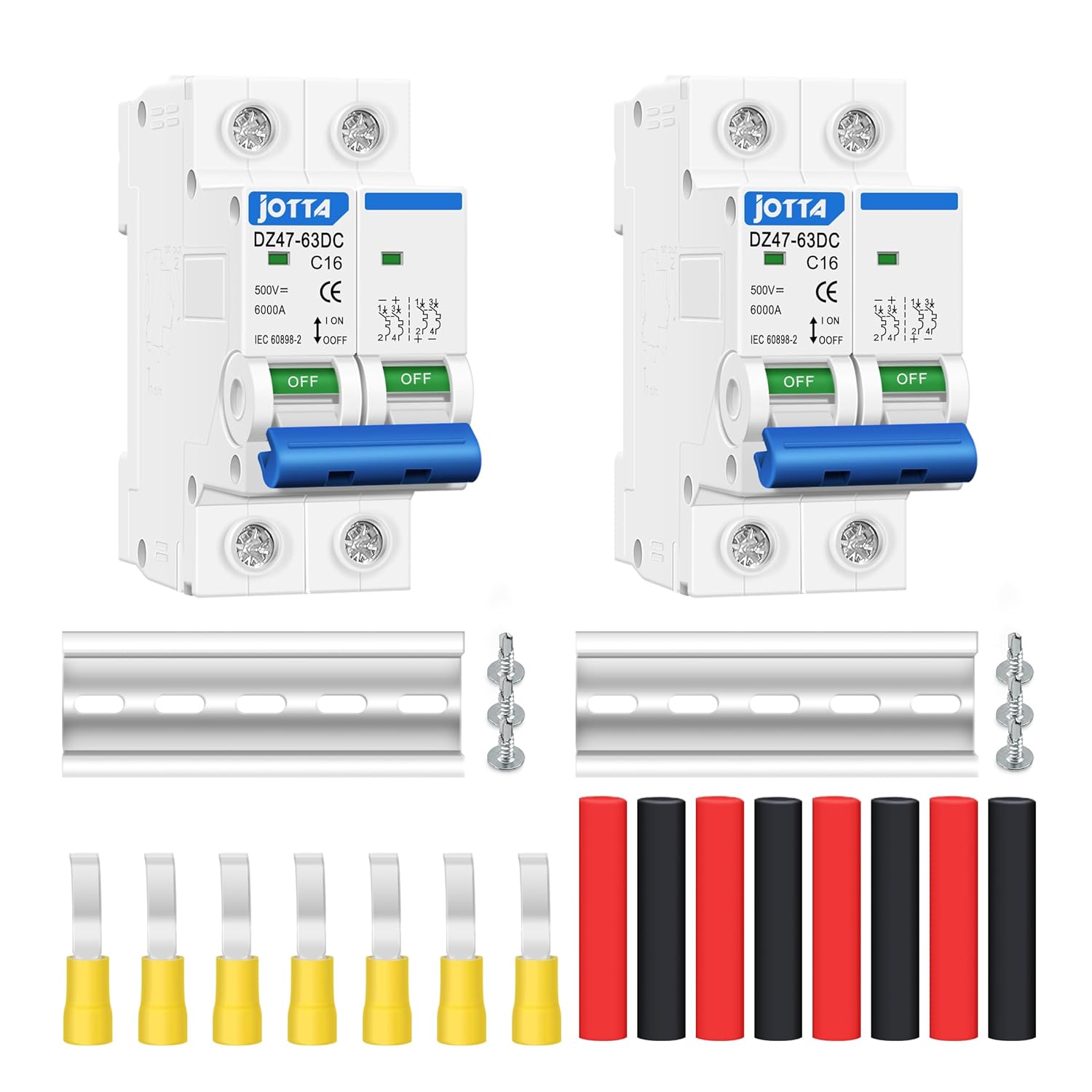 JOTTA DC 500V Miniature Circuit Breaker Mini MCB Fuse PV System Solar Engery DZ47 16A (2 Pack)…