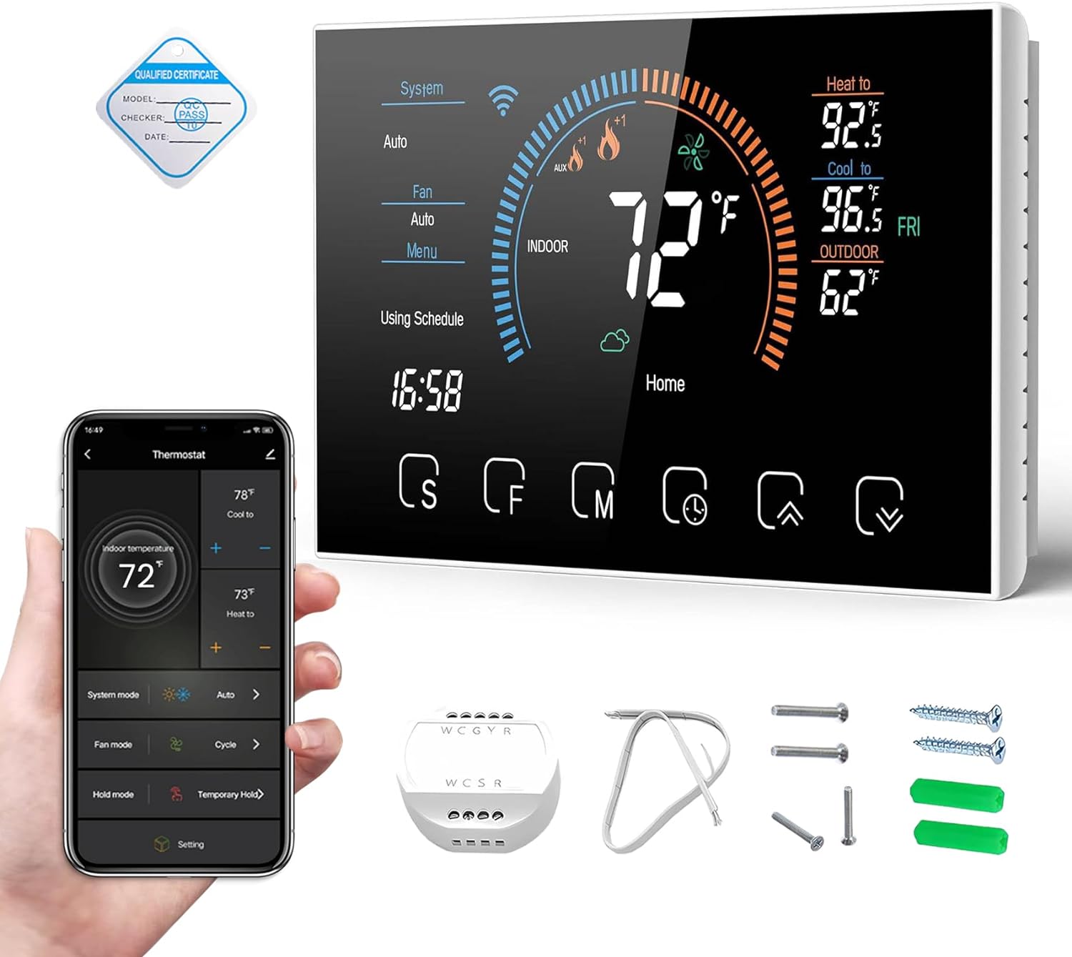 Smart Thermostats for Home, Digital Thermostat with App, WiFi Thermostats for Home Heat Pumps, Cooling Heating & Auto, Includes C-Wire Adapter, LCD Screen/Voice Control/Weather/Energy Saving