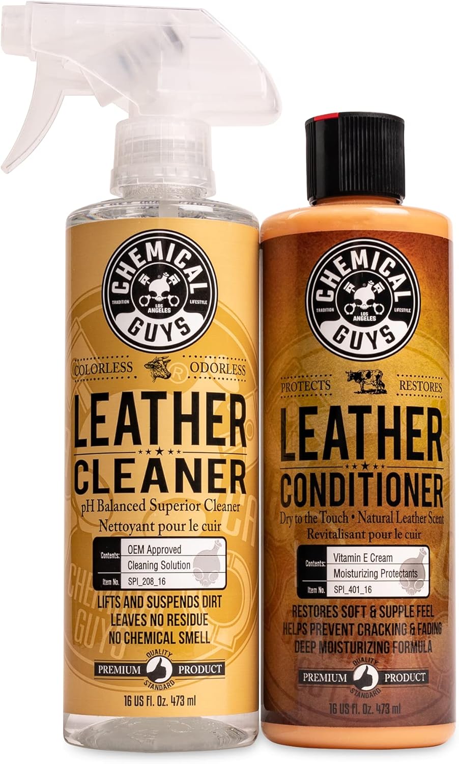 Chemical Guys SPI_109_16 Leather Cleaner and Leather Conditioner Kit for Use on Leather Apparel, Furniture, Car Interiors, Shoes, Boots, Bags & More (2 – 16 fl oz Bottles)