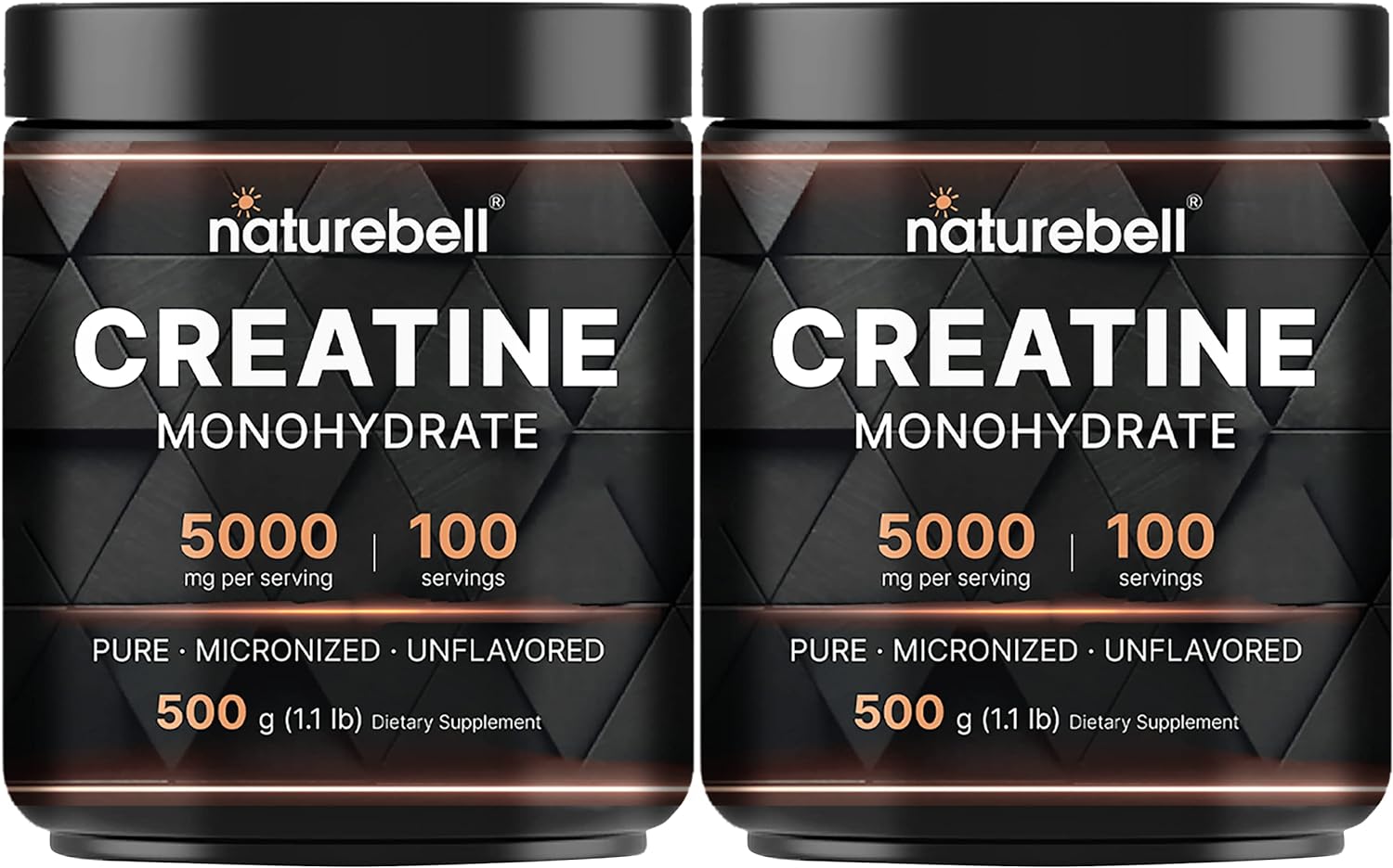 NatureBell 2 Pack Creatine Monohydrate Powder 500 Grams, 5000mg Per Serving, Pure Unflavored Creatine Powder – Micronized – Pre Workout | Keto | Vegan | Dissolves Easy | Filler Free