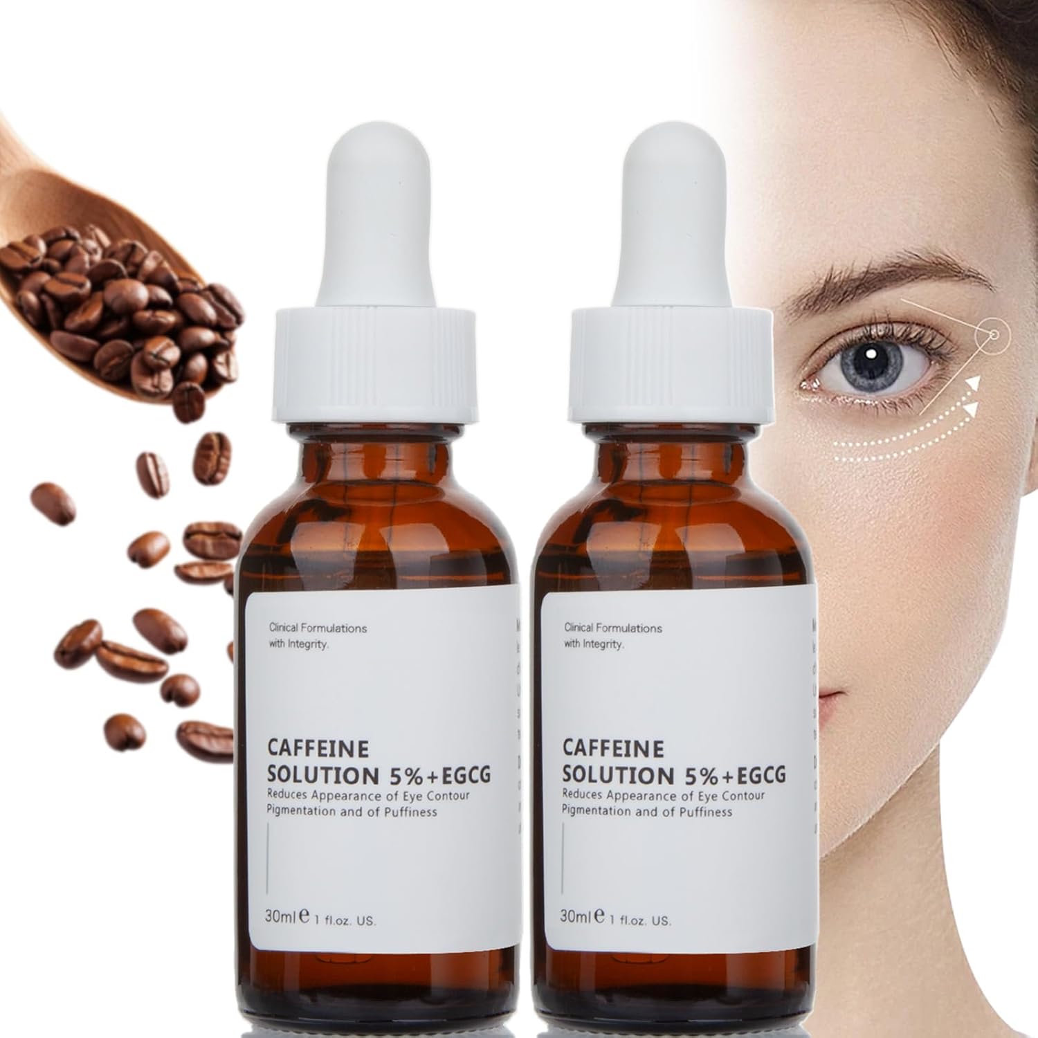 Caffeine Solution 5% + EGCG For Dark Circles & Puffiness, 2 PCS Anti Aging Caffeine Under Eye Serum For Eye Bags, Fine Lines, Moisturizing Caffeine Solution.