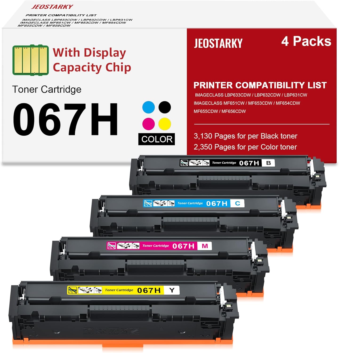 Compatible Canon 067H 067 Toner Cartridge Set Replacement for Canon 067H Compatible for Color ImageClass MF656Cdw LBP632Cdw MF654Cdw MF653Cdw LBP633Cdw Printer (4 Pack)