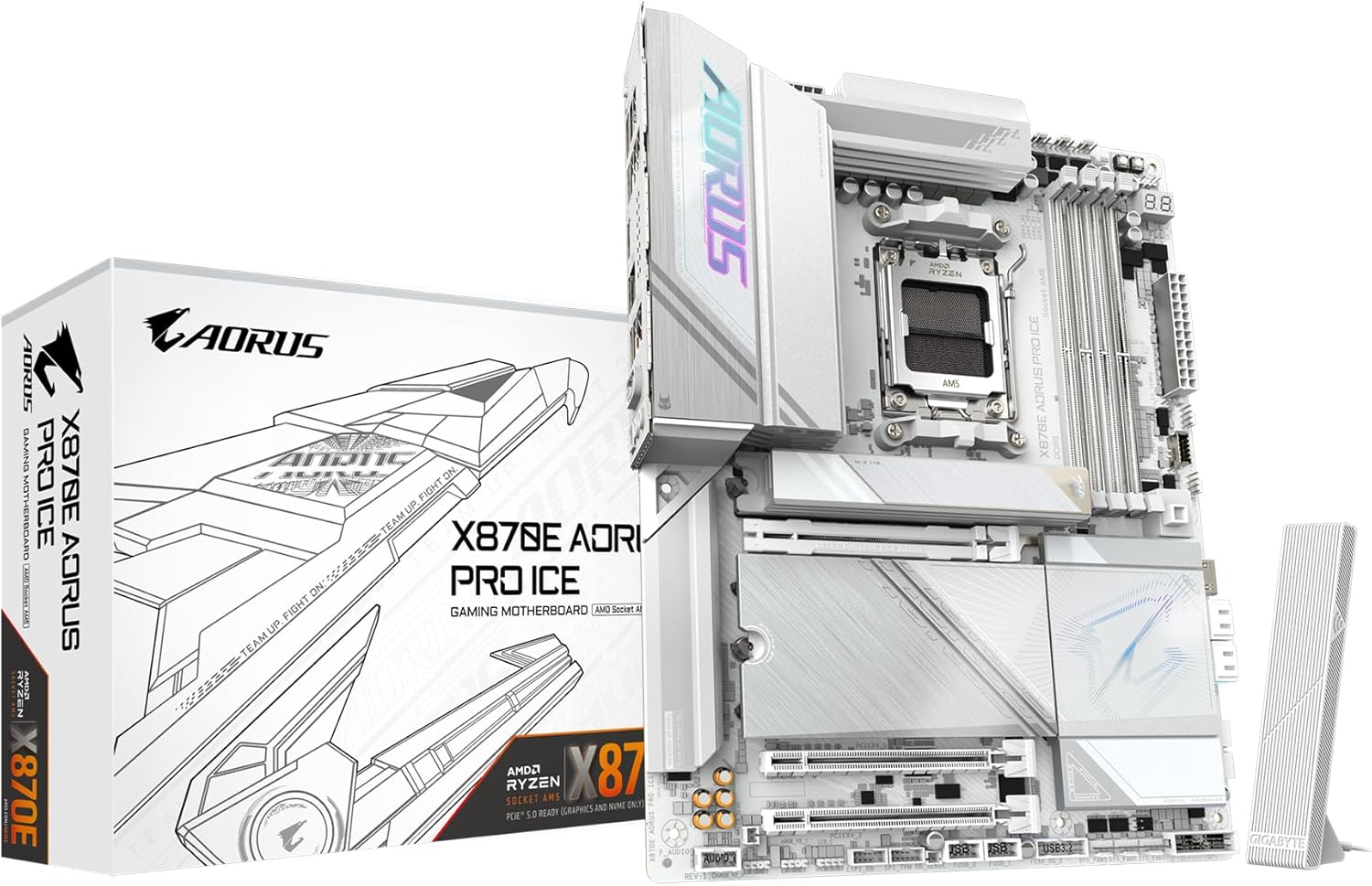 GIGABYTE X870E AORUS PRO ICE AMD AM5 LGA 1718 Motherboard, ATX, DDR5, 4X M.2, PCIe 5.0, USB4, WIFI7, 2.5GbE LAN, EZ-Latch, 5-Year Warranty