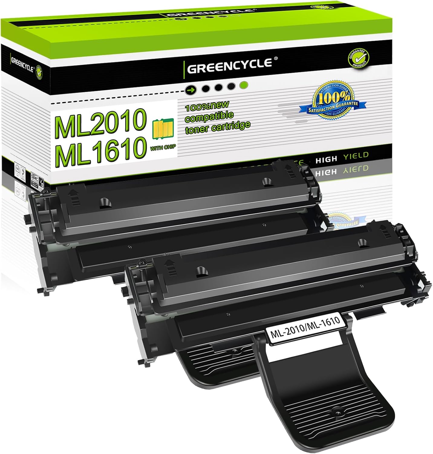 GREENCYCLE 2 Pack ML2010 ML1610 ML-2010D3 Black Toner Cartridge Replacement Compatible for Samsung ML-2010 ML-2010R MLT-D119S ML-2510 ML-2570 SCX-4321 SCX-4521F Printer