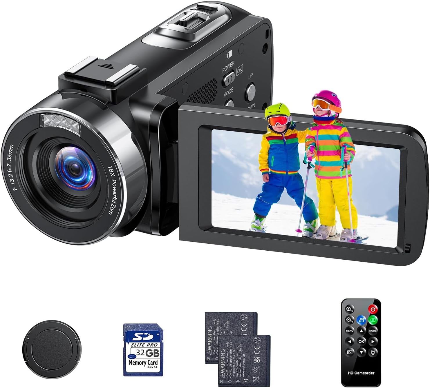 4K Camcorder Video Camera 42MP Vlogging Camera for YouTube 18x Digital Zoom 3.0 Inch 270°Rotation Screen Video Recorder with 2 Batteries,32GB Card, Remote Control