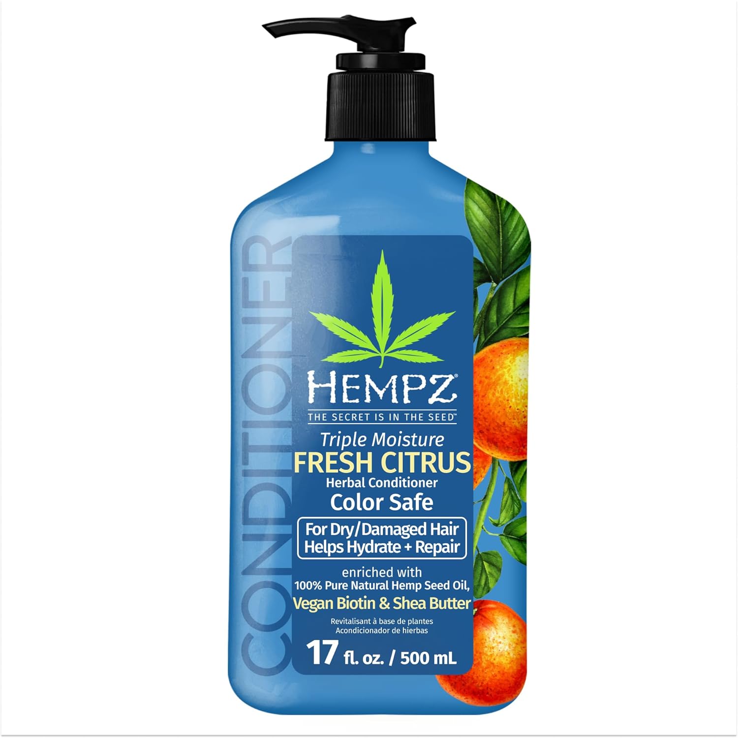 Hempz Biotin Conditioner – Triple Moisture Fresh Citrus – Peach & Grapefruit – For Growth & Strengthening of Dry, Damaged and Color Treated Hair, Hydrating, Softening, Moisturizing – 17 Fl OZ