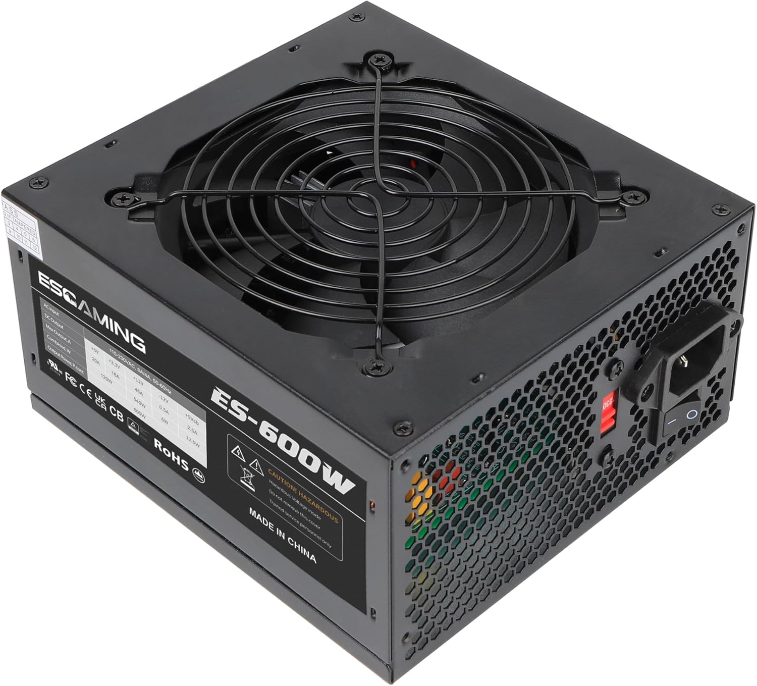 ESGAMING 600W ATX Power Supply with Auto-Thermally Controlled 120mm Fan ATX Gaming Power Supply PSU