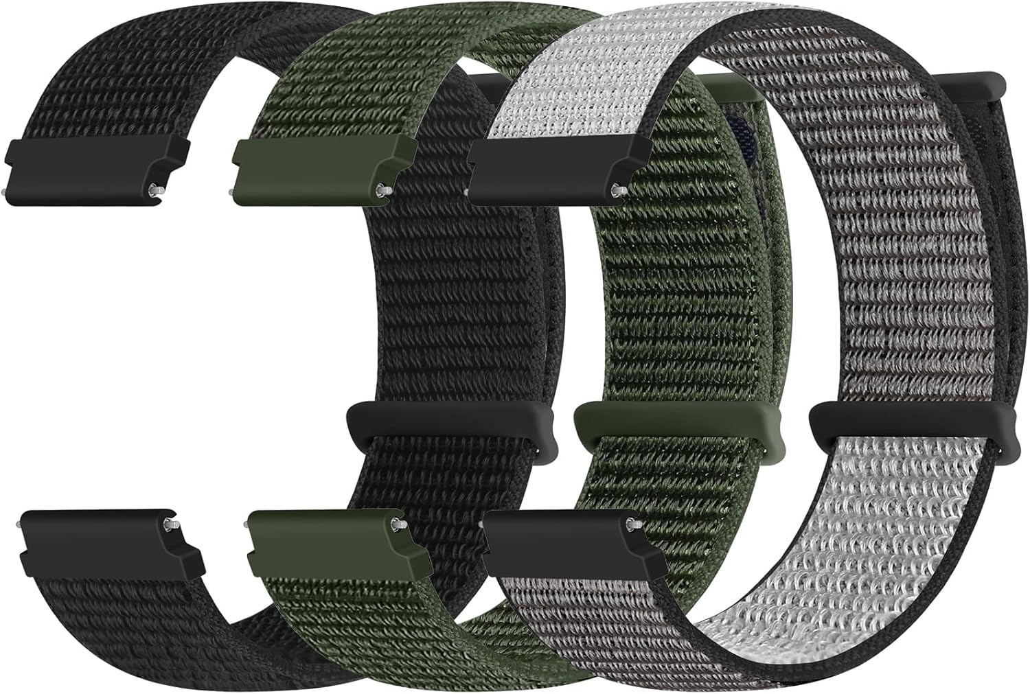 Quick Release Nylon Watch Band 18mm 20mm 22mm for Women Men Nylon Sport Loop Watch Straps Adjustable Breathable Replacement Bands, 3 PCS