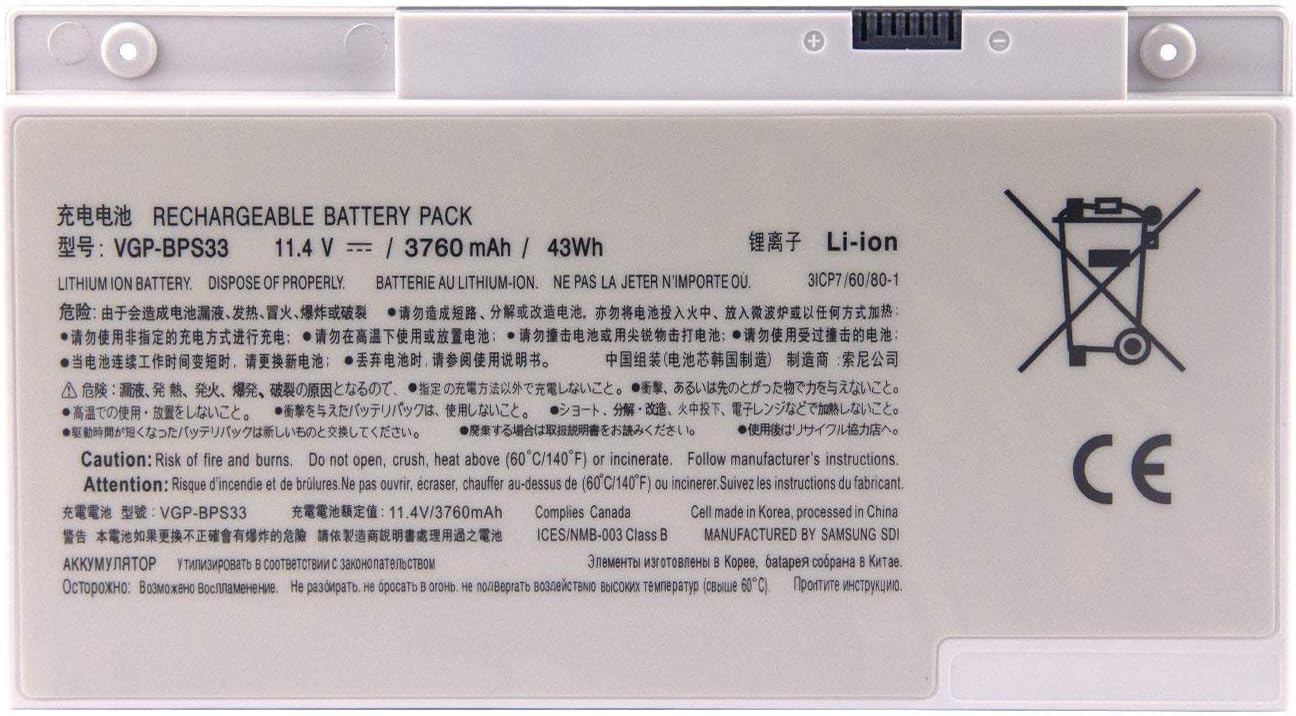 VGP-BPS33 Replacement Battery Compatible with Vaio Svt-14 Svt-15 T14 T15 Touchscreen Ultrabooks VAIO SVT14127CG SVT14126CXS SVT14127CH SVT14128CC [11.4V 3760mAh 43Wh]