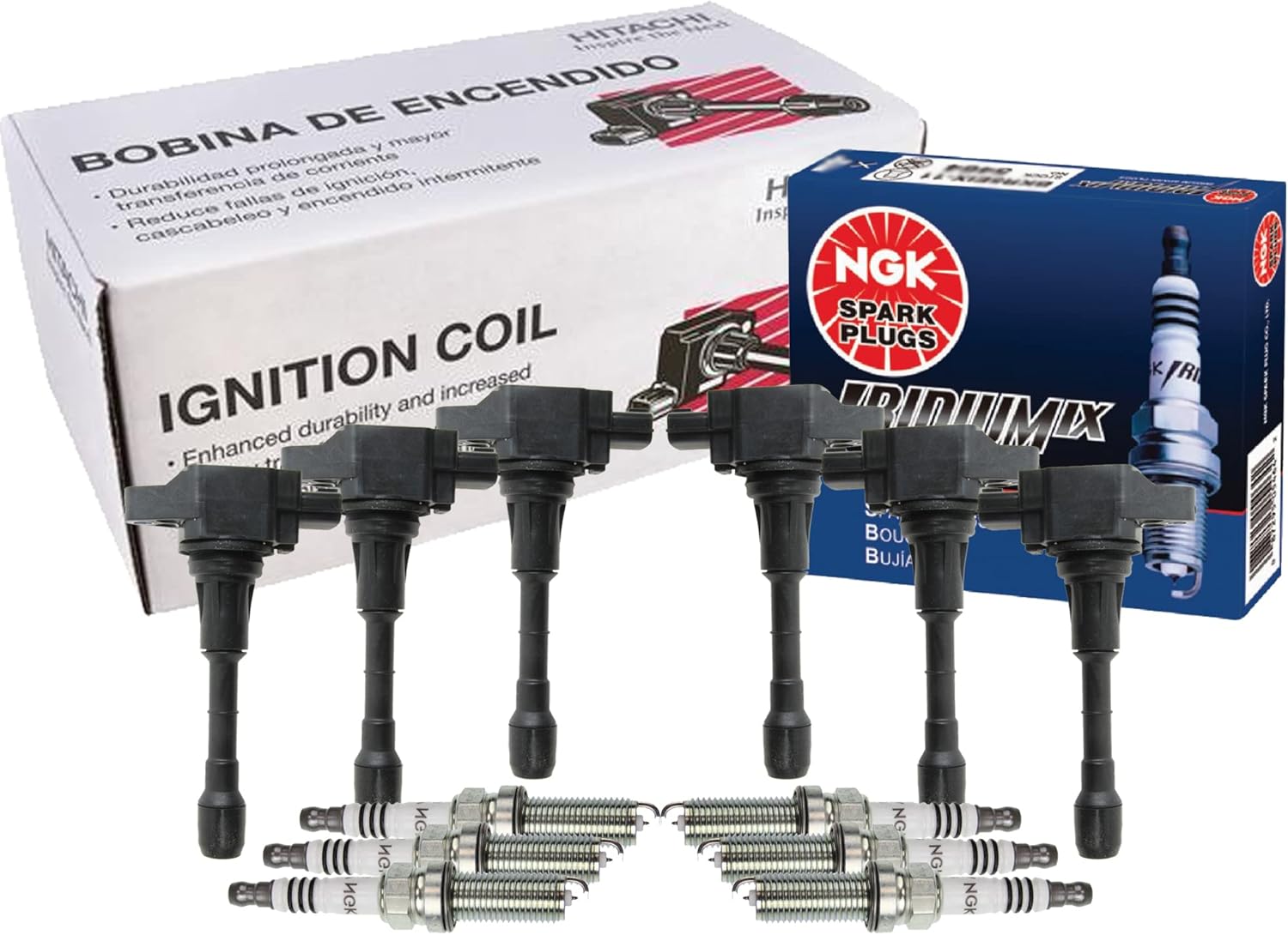 Hitachi 6 Ignition Coils & NGK 6 Iridium IX Spark Plugs Kit For Infiniti Nissan V6