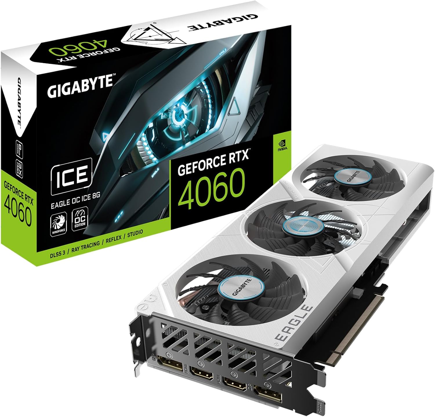 GIGABYTE GeForce RTX 4060 Eagle OC ICE 8G Graphics Card, 3X WINDFORCE Fans, 8GB 128-bit GDDR6, GV-N4060EAGLEOC ICE-8GD Video Card