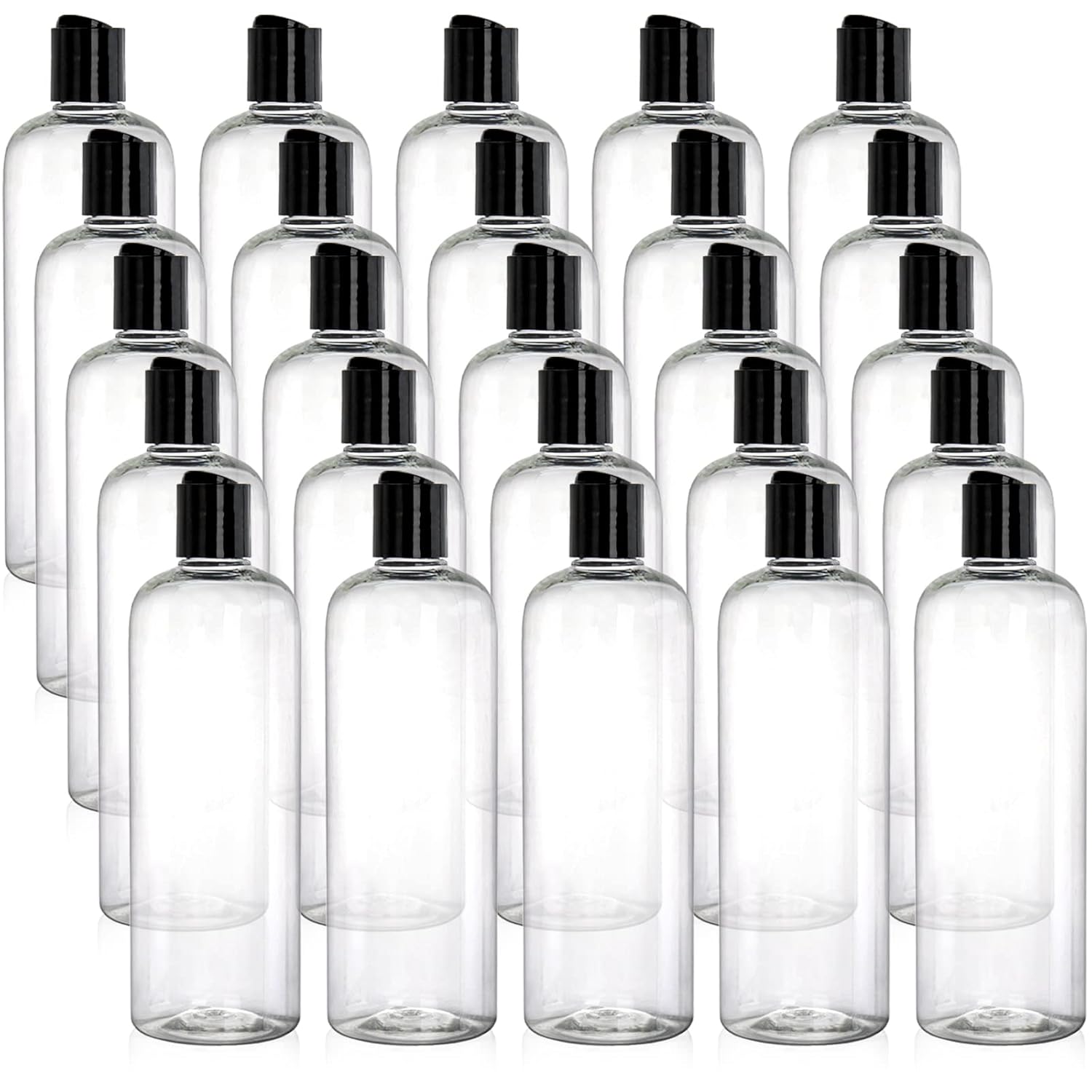 Peohud 20 Pack 16oz Clear Plastic Empty Bottles with Disc Top Flip Caps, Refillable Shampoo Bottles, Squeezable Travel Containers for Shampoo, Lotions, Liquid Body Soap, Creams, BPA Free