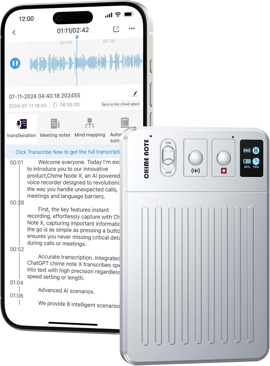 AI Voice Recorder Call Chatgpt, Digital Voice Recorder Support Free Audio Transcription and Text Summary,App Control,107 Languages, 60H Recording, Applicable to Lecture, Meeting, Class, Interview, etc