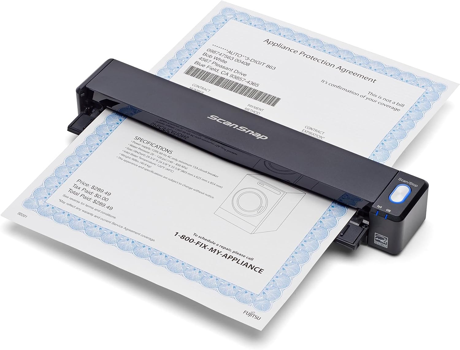 ScanSnap iX100 Wireless Mobile Portable Scanner for Mac or PC, Black