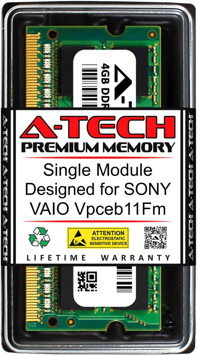 A-Tech 4GB RAM for Sony VAIO VPCEB11FM | DDR3 1600MHz SODIMM PC3-12800 204-Pin Non-ECC Memory Upgrade Module