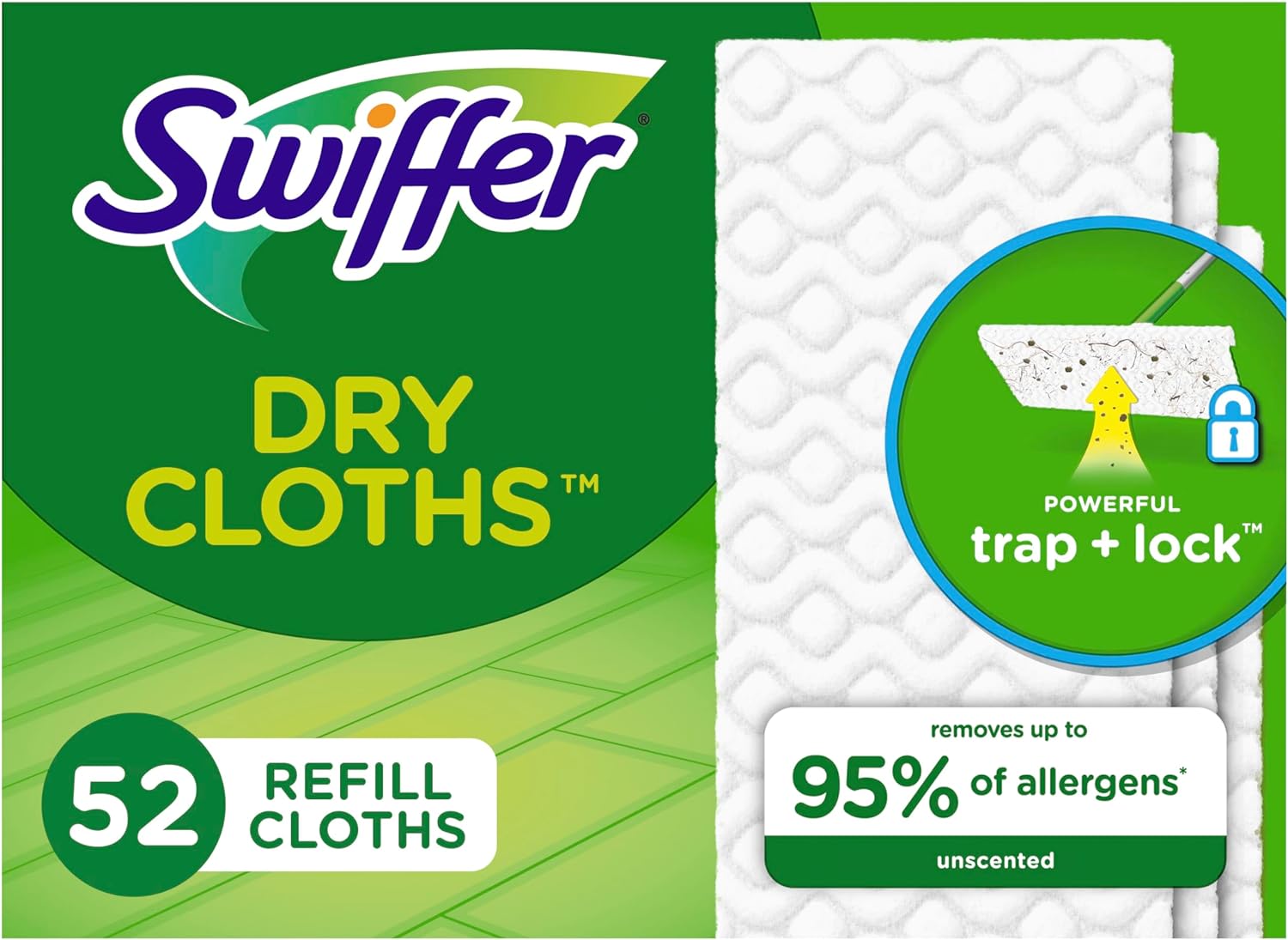 Swiffer Sweep + Mop, Dry Pads Refill, Floor Cleaner for Dirt, Dust, Hair, Cleaning Cloths for Mopping Home, Bathroom, Kitchen, Dust Mop, Floor Duster, Unscented, 52ct