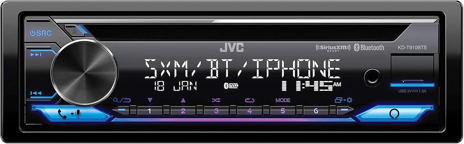 JVC KD-T910BTS Car Stereo with Bluetooth, Front USB, AUX, Amazon Alexa, SirusXM Radio Ready, Hi-Power Amplifier