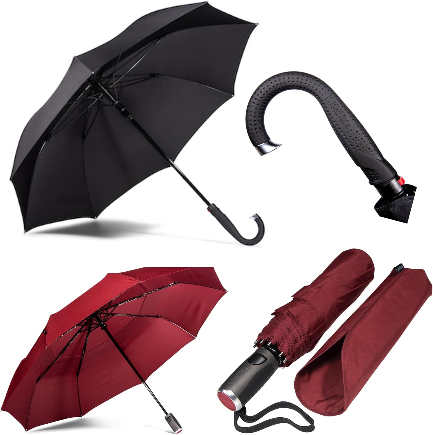 LifeTek Kingston FX1 Windproof Golf Umbrella and Red FX2 Windproof Travel Umbrella – Premium Construction Umbrellas for the Rain and Sun – Superior Water and UV Protection for Men and Women