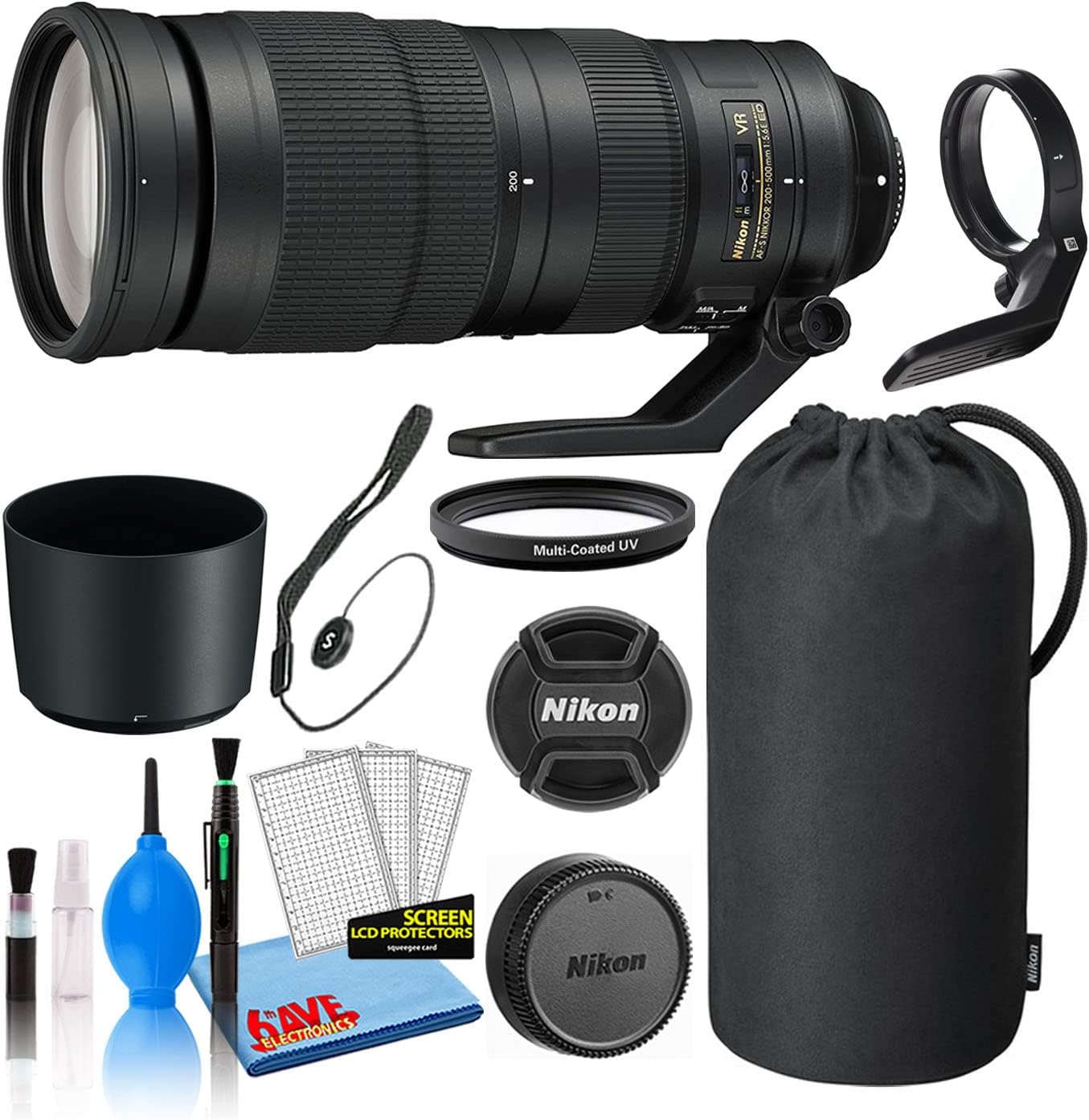 Nikon AF-S NIKKOR 200-500mm f/5.6E ED VR Lens (20058) with 95mm Professional UV Lens Filter + Lens Cap Keeper Holder + Deluxe Camera Lens Cleaning Kit + More (Renewed)