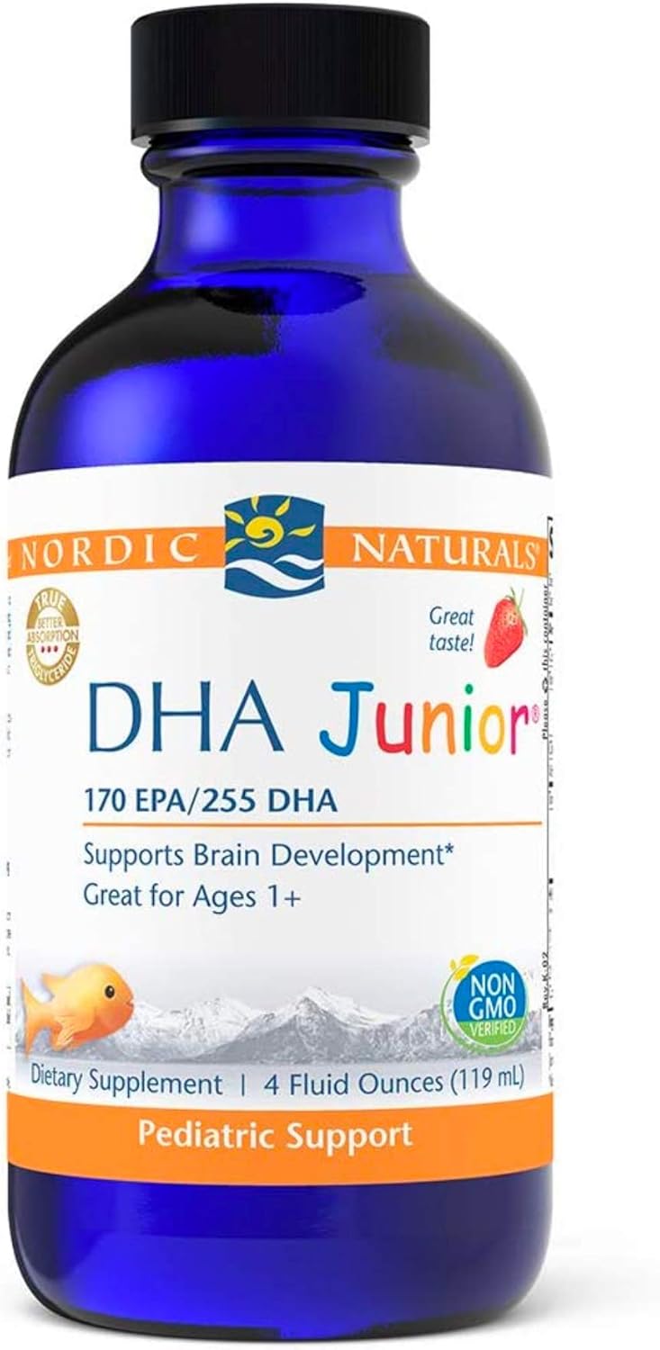 Nordic Naturals Pro DHA Junior, Strawberry – 4 oz – 530 mg Total Omega-3s with EPA & DHA – Brain Development & Visual Function – Non-GMO – 48 Servings