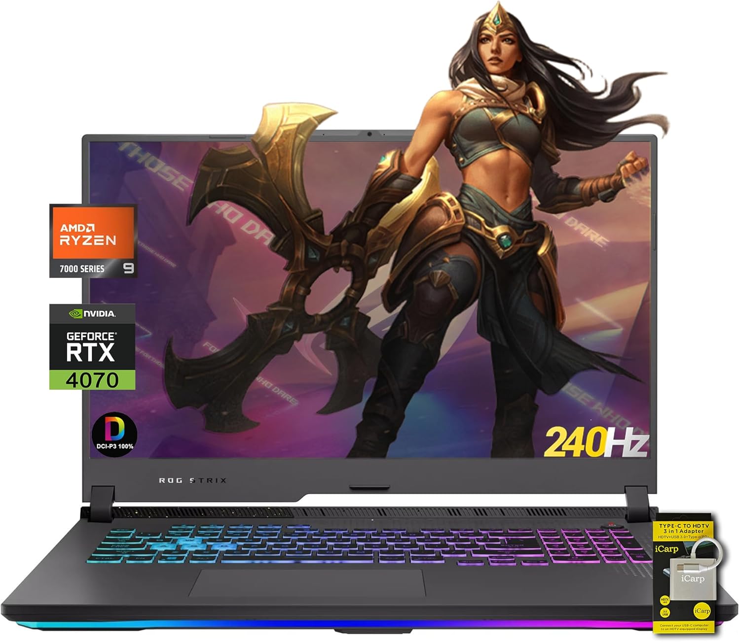 ASUS ROG Strix G17 Gaming Laptop 17.3″ WQHD 240Hz (G-Sync, 100% DCI-P3, 3ms) AMD 16-core Zen 4 Ryzen 9 7940HX (>i9-12900H) 32GB RAM 4TB SSD GeForce RTX 4070 USB-C RGB Backlit Win11 w/ICP Accessory