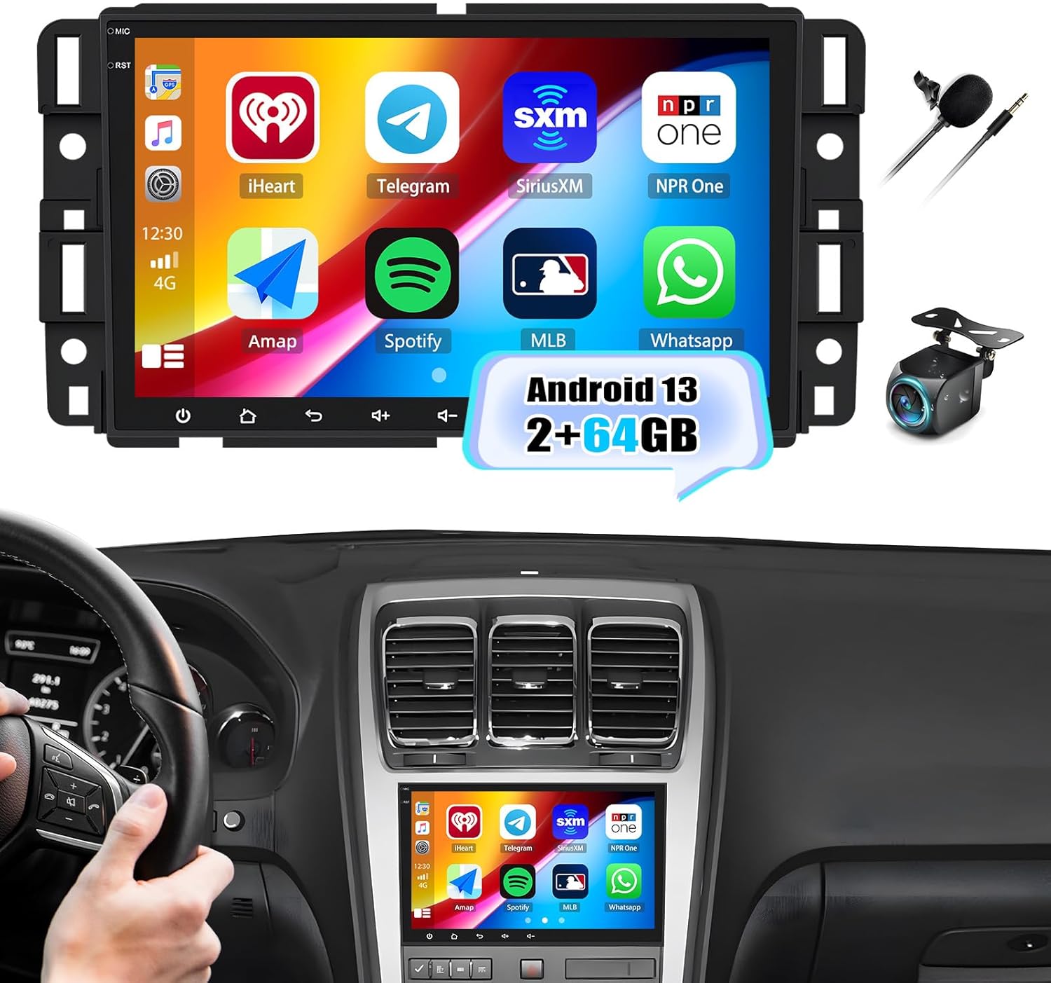 2+64G Android 13 Car Stereo for Chevrolet Chevy Silverado Tahoe GMC Sierra Yukon Wireless CarPlay Android Auto, 8“ IPS Touchscreen Radio with WiFi GPS FM RDS Bluetooth SWC EQ Backup Camera