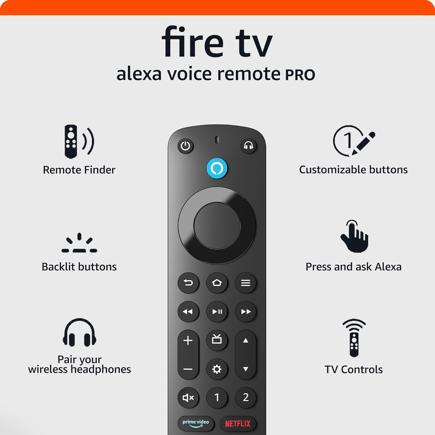 Amazon Fire TV Alexa Voice Remote Pro (newest model) with remote finder, TV controls, and backlit buttons