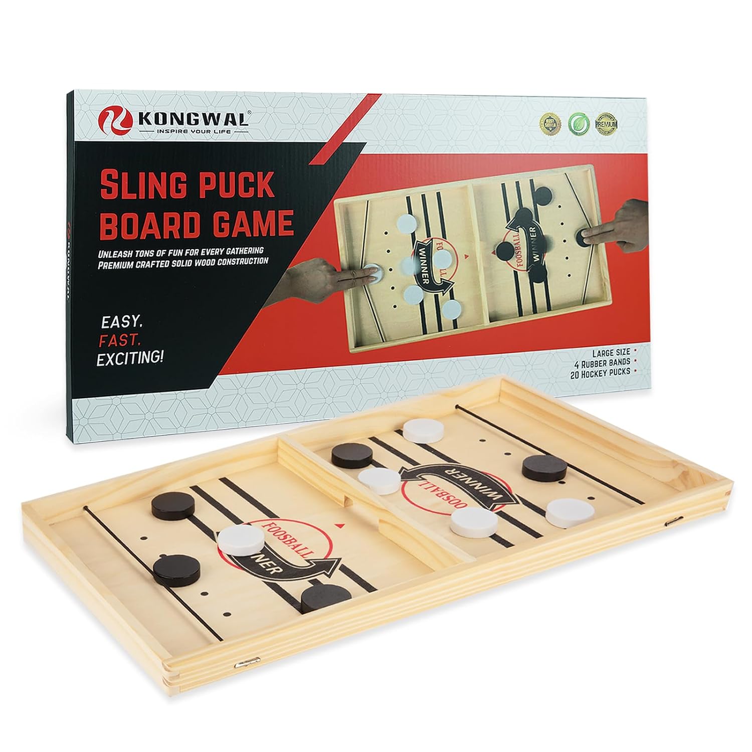 Large Sling Puck Game, Foosball Winner Board Game, Wooden Hockey Table Game, Fast Paced Slingshot Game Board, Rapid Sling Table Battle Speed String Puck Game for Kids Adults & Family Party