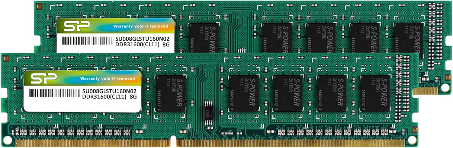 Silicon Power DDR3 16GB (2 x 8GB) 1600MHz (PC3 12800) 240-pin CL11 1.35V / 1.5V Unbuffered UDIMM PC Computer Desktop Memory Module Ram Upgrade