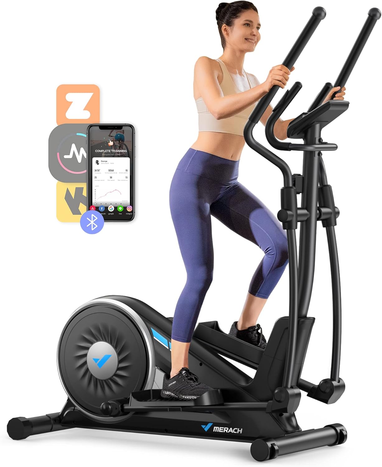 MERACH Elliptical Exercise Machine for Home Use, Elliptical Machine with Hyper-Quiet Magnetic Drive System, 16-Level Resistance Adjustment, 15.5IN Stride, 350LBS Loading Capacity, MERACH App